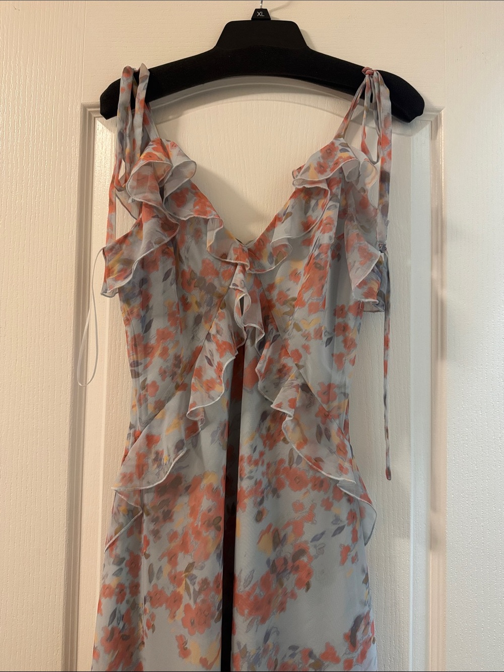 Steve Madden Floral Ruffle Maxi Dress in Light Blue and Coral XL - Picture 8 of 13